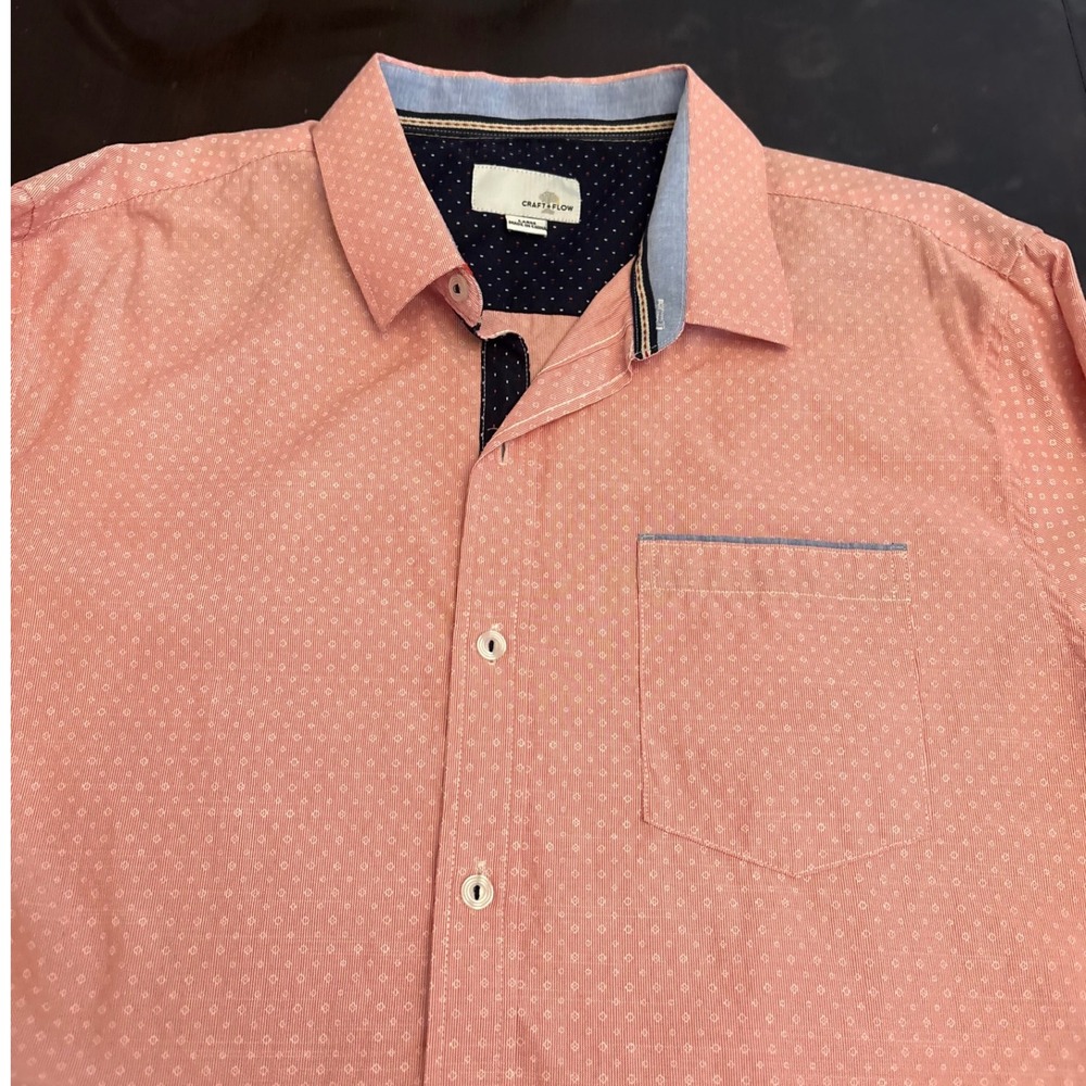 Craft & Flow Button-Up Shirt Dobby Dot Pattern Long Sleeve Casual Mens Large - Picture 10 of 11